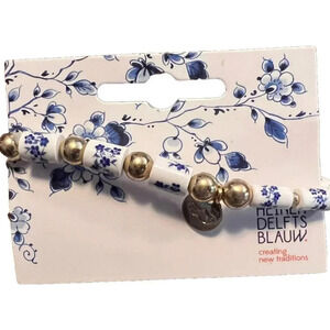 NEW Heinen Delfts Blauw Blue & White Ceramic Beads Bracelet Made in Holland